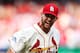 ST LOUIS, MO - OCTOBER 12: Michael Wacha #52 of the St. Louis Cardinals celebrates stiking out Juan Uribe #5 of the Los Angeles Dodgers to end the sixth inning during Game Two of the National League Championship Series at Busch Stadium on October 12, 201