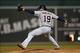 Oct 12, 2013; Boston, MA, USA; Detroit Tigers pitcher Anibal Sanchez (19) delivers a pitch during the fourth inning in game one of the American League Championship Series baseball game against the Boston Red Sox at Fenway Park. Mandatory Credit: Greg M. C