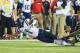 Aug 29, 2013; Nashville, TN, USA; Mississippi Rebels wide receiver Laquon Treadwell (1) dives for extra yards against the Vanderbilt Commodores during the second half at Vanderbilt Stadium. The Rebels beat the Commodores 39-35. Mandatory Credit: Don McPea