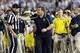 Oct 12, 2013; University Park, PA, USA; Michigan Wolverines head coach Brady Hoke reacts to a call during the fourth quarter against the Penn State Nittany Lions at Beaver Stadium. Penn State defeated Michigan 43-40 in overtime. Mandatory Credit: Matthew