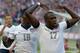 Jun 11, 2013; Seattle, WA, USA; United States forward Jozy Altidore (17) celebrates with midfielder Eddie Johnson (18) after scoring a goal in the first half against Panama in a FIFA World Cup Qualifier at CenturyLink Field. The United States defeated Pan