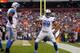 CLEVELAND, OH - OCTOBER 13: Tight end Joseph Fauria #80 of the Detroit Lions celebrates after scoring a touchdown with tackle Corey Hilliard #78 against the Cleveland Browns at FirstEnergy Stadium on October 13, 2013 in Cleveland, Ohio. (Photo by Matt S