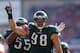 TAMPA, FL - OCTOBER 13: Connor Barwin #98 of the Philadelphia Eagles reacts to a sack during a game against the Tampa Bay Buccaneers at Raymond James Stadium on October 13, 2013 in Tampa, Florida. (Photo by Mike Ehrmann/Getty Images)