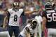 HOUSTON, TX - OCTOBER 13: Sam Bradford #8 of the St. Louis Rams calls out a play at the line against the Houston Texans at Reliant Stadium on October 13, 2013 in Houston, Texas. (Photo by Bob Levey/Getty Images)