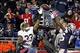 Oct 13, 2013; Foxborough, MA, USA; New England Patriots wide receiver Kenbrell Thompkins (85) catches the game winning touchdown over the defense of New Orleans Saints cornerback Jabari Greer (33) during the fourth quarter at Gillette Stadium. The Patriot