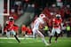 Sep 28, 2013; Columbus, OH, USA; Wisconsin Badgers wide receiver Jared Abbrederis (4) makes a catch during the fourth quarter while being defended by Ohio State Buckeyes defensive back Corey Brown (3) and cornerback Bradley Roby (1) at Ohio Stadium. Ohio