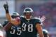 TAMPA, FL - OCTOBER 13: Connor Barwin #98 of the Philadelphia Eagles reacts to a sack during a game against the Tampa Bay Buccaneers at Raymond James Stadium on October 13, 2013 in Tampa, Florida. (Photo by Mike Ehrmann/Getty Images)