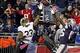 Oct 13, 2013; Foxborough, MA, USA; New England Patriots wide receiver Kenbrell Thompkins (85) catches the game winning touchdown over the defense of New Orleans Saints cornerback Jabari Greer (33) during the fourth quarter at Gillette Stadium. The Patriot