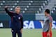 CARSON, CA - AUGUST 31: Jurgen Klinsmann (L) coach of US Men's National Team speaks with midfielder Landon Donovan during training at The Home Depot Center on August 31, 2011 in Carson, California. United States will play Costa Rica in friendly soccer ma