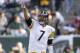 EAST RUTHERFORD, NJ - OCTOBER 13: Quarterback Ben Roethlisberger #7 of the Pittsburgh Steelers reacts to a first down in the fourth quarter against the New York Jets on October 13, 2013 at MetLife Stadium in East Rutherford, New Jersey. (Photo by Mitchell