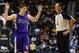 LAS VEGAS, NV - OCTOBER 10: Jimmer Fredette #7 of the Sacramento Kings talks to an official after being called for a foul against the Los Angeles Lakers during their preseason game at the MGM Grand Garden Arena on October 10, 2013 in Las Vegas, Nevada. S