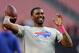 Oct 3, 2013; Cleveland, OH, USA; Buffalo Bills quarterback EJ Manuel (3) warms up before a game against the Cleveland Browns at FirstEnergy Stadium. Mandatory Credit: Ron Schwane-USA TODAY Sports