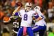 Oct 3, 2013; Cleveland, OH, USA; Buffalo Bills quarterback Jeff Tuel (8) throws a pass during the fourth quarter against the Cleveland Browns at FirstEnergy Stadium. Mandatory Credit: Andrew Weber-USA TODAY Sports