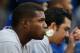 TORONTO, CANADA - JULY 23: Yasiel Puig #66 of the Los Angeles Dodgers looks on from the dugout next to Adrian Gonzalez #23 during MLB game action against the Toronto Blue Jays on July 23, 2013 at Rogers Centre in Toronto, Ontario, Canada. (Photo by Tom Sz