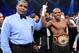 LAS VEGAS, NV - JUNE 09: Timothy Bradley (R) has his hand raised in victory after defeating Manny Pacquiao by split decision to win the WBO welterweight championship at MGM Grand Garden Arena on June 9, 2012 in Las Vegas, Nevada. (Photo by Kevork Djanse