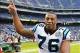December 16, 2012; San Diego, CA, USA; Carolina Panthers defensive end Greg Hardy (76) after a win against the San Diego Chargers at Qualcomm Stadium. The Panthers won 31-7. Mandatory Credit: Christopher Hanewinckel-USA TODAY Sports