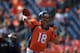 DENVER, CO - OCTOBER 13: Quarterback Peyton Manning #18 of the Denver Broncos warms up prior to facing the Jacksonville Jaguars at Sports Authority Field at Mile High on October 13, 2013 in Denver, Colorado. The Broncos defeated the Jaguars 35-19. (Phot