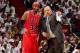 MIAMI, FL - MAY 15: Head Coach Tom Thibodeau of the Chicago Bulls speaks with Richard Hamilton #32 while playing the Miami Heat in Game Five of the Eastern Conference Semifinals during the 2013 NBA Playoffs on May 15, 2013 at American Airlines Arena in Mi