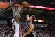 MIAMI, FL - JUNE 09: LeBron James #6 of the Miami Heat blocks the shot of Tiago Splitter #22 of the San Antonio Spurs in the fourth quarter during Game Two of the 2013 NBA Finals at AmericanAirlines Arena on June 9, 2013 in Miami, Florida. NOTE TO USER: