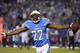 SAN DIEGO, CA - OCTOBER 14: Corner back Derek Cox #22 celebrates after intercepting a pass in the closing minute of the football game against the Indianapolis Colts at Qualcomm Stadium October 14, 2013 in San Diego, California. (Photo by Kevork Djansezia
