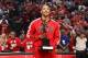 CHICAGO, IL - MAY 04: 2011 NBA MVP Derrick Rose #1 of the Chicago Bulls poses with KIA Motors NBA MVP Trophy prior to Game Two of the Eastern Conference Semifinals between the Atlanta Hawks and the Chicago Bulls on May 4, 2011 in the 2011 NBA Playoffs at