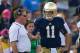 Aug 31, 2013; South Bend, IN, USA; Notre Dame Fighting Irish quarterback Tommy Rees (11) talks with head coach Brian Kelly in the third quarter against the Temple Owls at Notre Dame Stadium. Notre Dame won 28-6. Mandatory Credit: Matt Cashore-USA TODAY Sp