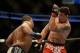 Apr 20, 2013; San Jose, CA, USA; Frank Mir (right) fights Daniel Cormier (left) during the heavyweight bout of the UFC on Fuel TV at HP Pavilion. Mandatory Credit: Kyle Terada-USA TODAY Sports