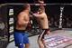 Dos Santos lifts Cain's head and blinds him with the jab while backing away.