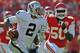 KANSAS CITY, MO - OCTOBER 13: Quarterback Terrelle Pryor #2 of the Oakland Raiders rushes up field against pressure from linebacker Justin Houston #50 of the Kansas City Chiefs during the second half on October 13, 2013 at Arrowhead Stadium in Kansas Cit