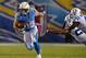 Oct 14, 2013; San Diego, CA, USA; San Diego Chargers running back Danny Woodhead (39) attempts to elude Indianapolis Colts safety Antoine Bethea (41) at Qualcomm Stadium. Mandatory Credit: Kirby Lee-USA TODAY Sports