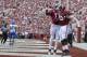 Oct 5, 2013; Tuscaloosa, AL, USA; Alabama Crimson Tide running back Jalston Fowler (45) celebrates his touchdown with running back Kenyan Drake (17) in the end zone against the Georgia State Panthers during the second quarter at Bryant-Denny Stadium. Mand