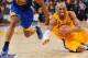LOS ANGELES, CA - APRIL 12: Kobe Bryant #24 of the Los Angeles Lakers gets injured while driving against Harrison Barnes #40 of the Golden State Warriors at Staples Center on April 12, 2013 in Los Angeles, California. NOTE TO USER: User expressly acknowle
