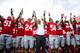 COLUMBUS, OH - AUGUST 31: Head Coach Urban Meyer of the Ohio State Buckeyes celebrates with his team by singing 'Carmen Ohio' after Ohio State defeated the Buffalo Bulls 40-20 on August 31, 2013 at Ohio Stadium in Columbus, Ohio. (Photo by Kirk Irwin/Ge