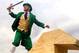 The Leprechaun raises a stolen Trojan Sword atop the Trojan Horse at the ND v. USC Pep Rally
