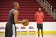 HOUSTON, TX - JULY 13, 2013: Dwight Howard of the Houston Rockets works out with Hakeem Olajuwon on August 13, 2013 at The Toyota Center Houston, Texas. NOTE TO USER: User expressly acknowledges and agrees that, by downloading and or using this photograph