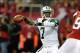 Oct 7, 2013; Atlanta, GA, USA; New York Jets quarterback Geno Smith (7) passes for a touchdown against the Atlanta Falcons during the second quarter at the Georgia Dome. Mandatory Credit: Dale Zanine-USA TODAY Sports