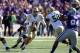 Oct 12, 2013; Manhattan, KS, USA; Baylor Bears quarterback Bryce Petty (14) looks for room to run against the Kansas State Wildcats at Bill Snyder Family Stadium. Mandatory Credit: Scott Sewell-USA TODAY Sports