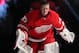 DETROIT, MI - OCTOBER 2: Jimmy Howard #35 of the Detroit Red Wings skates onto the ice after being introduced for the pre-game ceremonies before an NHL game against the Buffalo Sabres at Joe Louis Arena on October 2, 2013 in Detroit, Michigan. The Wings w