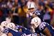 INDIANAPOLIS, IN - JANUARY 08: Peyton Manning #18 of the Indianapolis Colts gestures a she calls signals out at the line of scrimmage against the New York Jets during their 2011 AFC wild card playoff game at Lucas Oil Stadium on January 8, 2011 in Indian