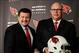 Jan. 18, 2013; Tempe, AZ, USA; Arizona Cardinals president Michael Bidwill (left) and head coach Bruce Arians (right) pose for a photo during a press conference at the Arizona Cardinals Training Facility. Mandatory Credit: Matt Kartozian-USA TODAY Sports
