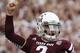 COLLEGE STATION, TX - SEPTEMBER 14: Johnny Manziel #2 of the Texas A&M Aggies celebrates after throwing a first quarter touchdown during a game against the Alabama Crimson Tide at Kyle Field on September 14, 2013 in College Station, Texas. (Photo by Sco