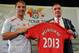 MELBOURNE, AUSTRALIA - JULY 22: Liverpool FC Manager Brendan Rodgers and Managing Director Ian Ayre hold a Liverpool jersey aloft during a Liverpool FC Press Conference at the Grand Hyatt on July 22, 2013 in Melbourne, Australia. (Photo by Scott Barbour