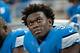 Sep 8, 2013; Detroit, MI, USA; Detroit Lions defensive end Ezekiel Ansah (94) during the first quarter against the Minnesota Vikings at Ford Field. Mandatory Credit: Tim Fuller-USA TODAY Sports
