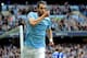 MANCHESTER, ENGLAND - OCTOBER 05: Alvaro Negredo of Manchester City celebrates after scoring to level the scores at 1-1 during the Barclays Premier League match between Manchester City and Everton at Etihad Stadium on October 5, 2013 in Manchester, Engla