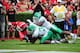 ATHENS, GA - SEPTEMBER 21: Todd Gurley #3 of the Georgia Bulldogs carries the ball for a 1st quarter touchdown against the North Texas Mean Green at Sanford Stadium on September 21, 2013 in Athens, Georgia. (Photo by Scott Cunningham/Getty Images)