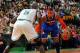 BOSTON, MA - MAY 3: Carmelo Anthony #7 of the New York Knicks handles the ball against Kevin Garnett #5 of the Boston Celtics in Game Six of the Eastern Conference Quarterfinals during the NBA Playoffs on May 3, 2013 at the TD Garden in Boston, Massachus