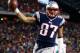 FOXBORO, MA - DECEMBER 30: Rob Gronkowski #87 of the New England Patriots crosses the goal line to score a touchdown in the second half against the Miami Dolphins during the game at Gillette Stadium on December 30, 2012 in Foxboro, Massachusetts. (Photo b
