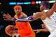 December 25, 2012; Los Angeles, CA, USA; Los Angeles Lakers center Dwight Howard (12) guards New York Knicks small forward Carmelo Anthony (7) in the first half of the game at Staples Center. Mandatory Credit: Gary A. Vasquez-USA TODAY Sports