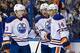 Mar 26, 2013; St. Louis, MO, USA; Edmonton Oilers center Jordan Eberle (14) is congratulated after scoring a goal against the St. Louis Blues during the first period at the Scottrade Center. Mandatory Credit: Scott Rovak-USA TODAY Sports