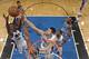 ORLANDO, FL - MARCH 3: Andrew Nicholson #44 and Nikola Vucevic #9 of the Orlando Magic reach for a rebound against the Memphis Grizzlies on March 3, 2013 at Amway Center in Orlando, Florida. NOTE TO USER: User expressly acknowledges and agrees that, by do